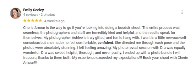 Cherie Amour boudoir 5 star review