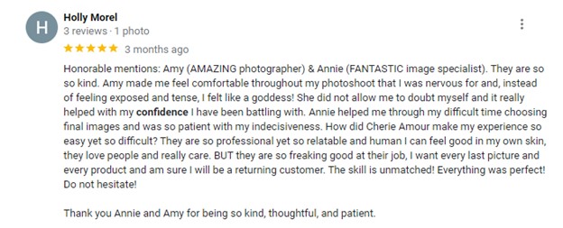 Cherie Amour boudoir positive review